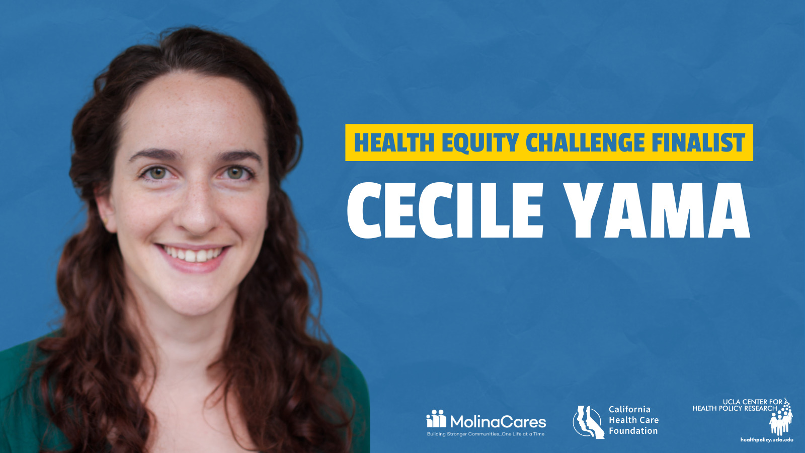 Cecile Yama photo with Health Equity Challenge banner and logos