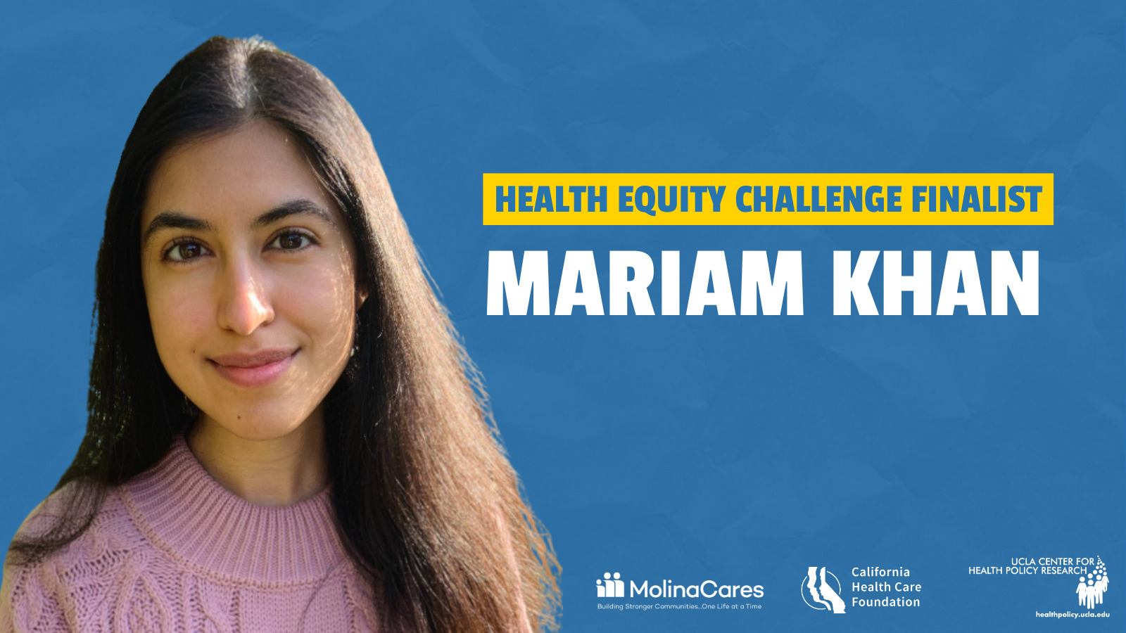 Mariam Khan headshot with health equity challenge banner