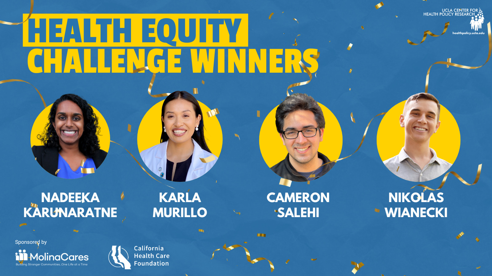 headshots of the four winners of the health equity challenge